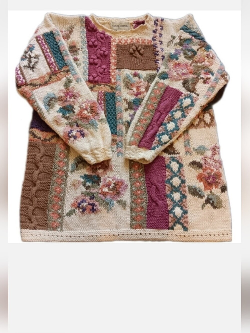 90s Cottage Thick Knit Vintage Sweater By Casual Corner, 3D Chunky Knit Floral